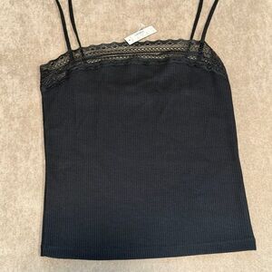 Madewell Lace-Trim Ribbed Cami Tank Top - Black NWT